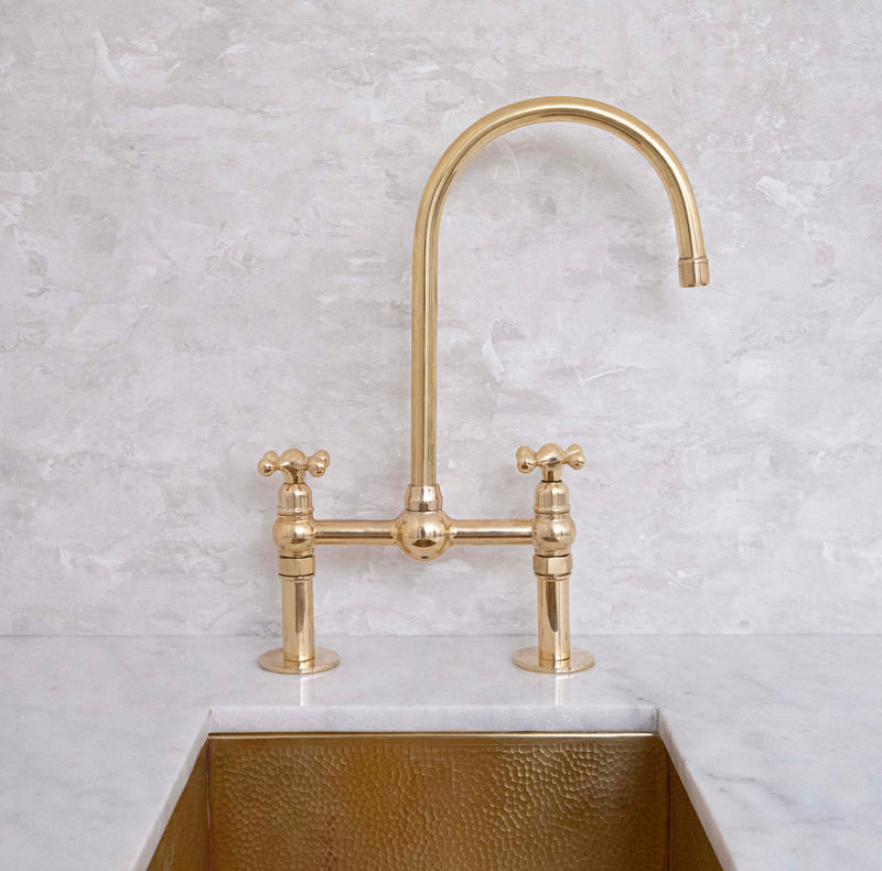 Elegant Unlacquered Solid Brass Bridge Faucet - BRASSMA