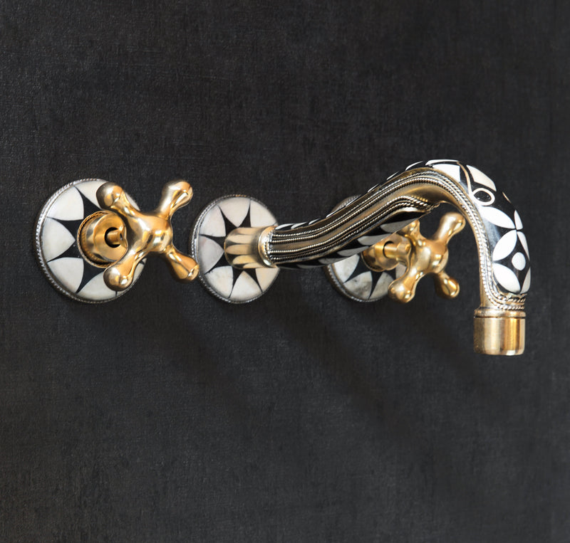 Handcrafted Wood and Brass Wall Mounted Faucet - Resin Faucet - BRASSMA