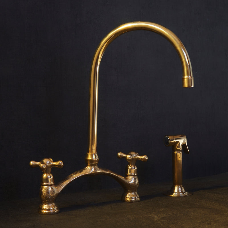 Stylish Engraved V-Style Brass Bridge Faucet for a Touch of Elegance - BRASSMA