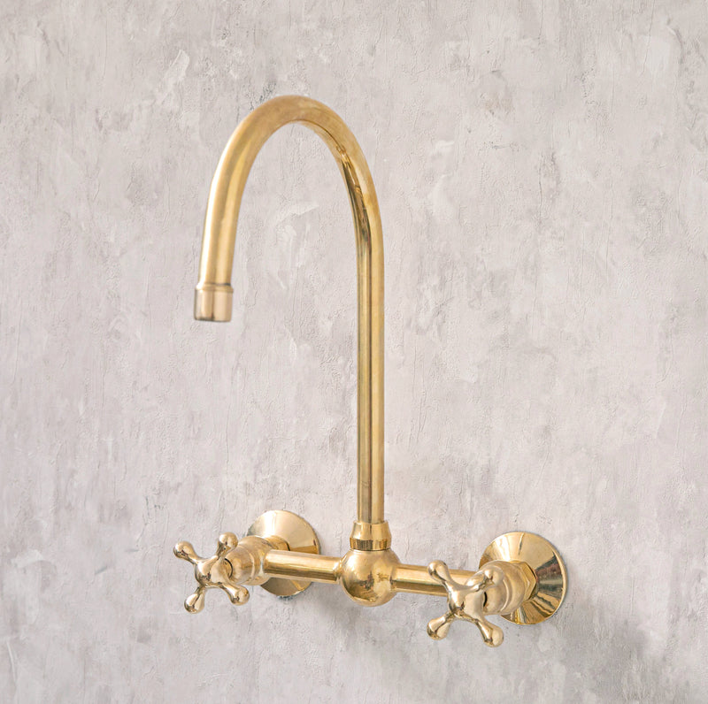 Elegant Unlacquered Brass Gooseneck Wall-Mounted Faucet - BRASSMA