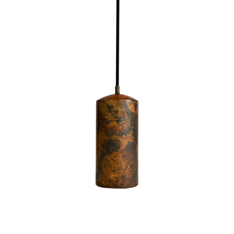 Rustic Aged Copper Cylinder Pendant Light - Zevi