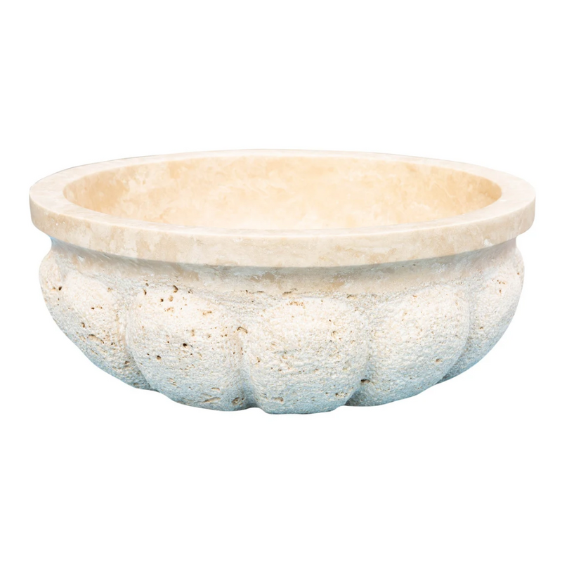 Natural Stone Honed Circular Light Travertine Vessel Sink SKU-20020022 side view