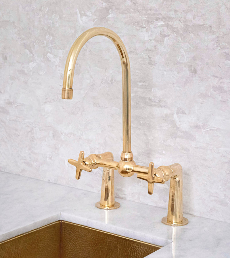 Elegant Brass Bridge-Style Kitchen Faucet - BRASSMA