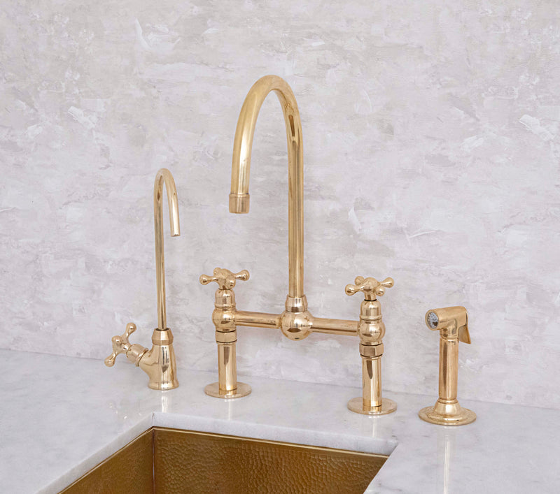 Elegant Unlacquered Solid Brass Bridge Faucet - BRASSMA