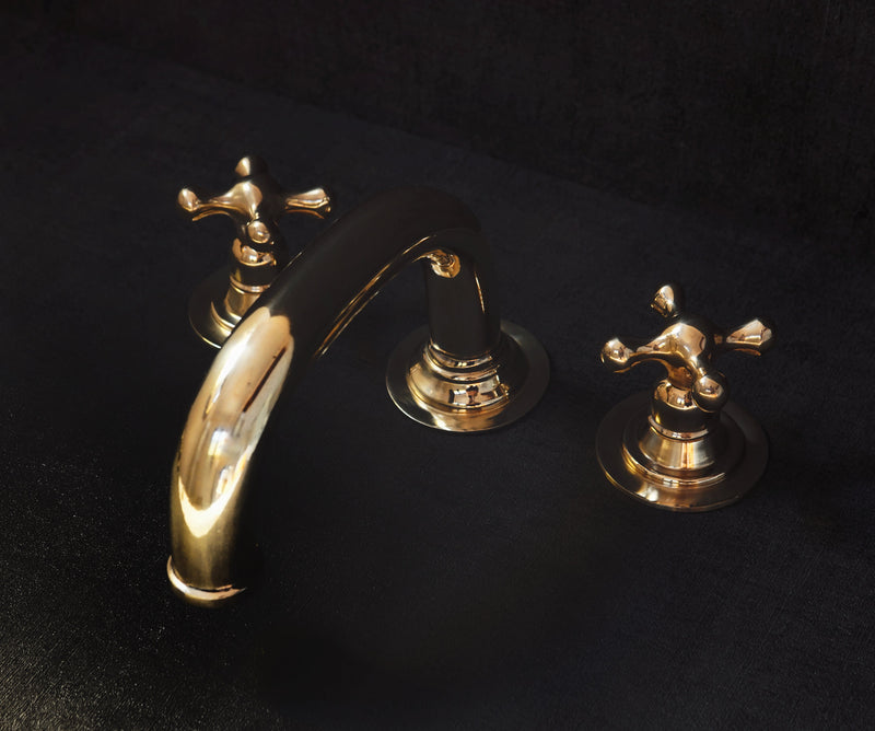 Unlacquered Brass Deck Mounted Faucet - 3 Holes Mounted Bath Faucet - BRASSMA