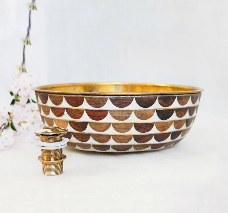 Walnut Wood & Brass Vessel Sink - Handcrafted Vessel Sink - BRASSMA