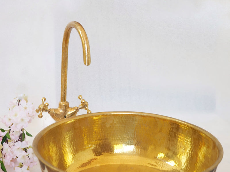 Walnut Wood & Brass Vessel Sink - Handcrafted Vessel Sink - BRASSMA