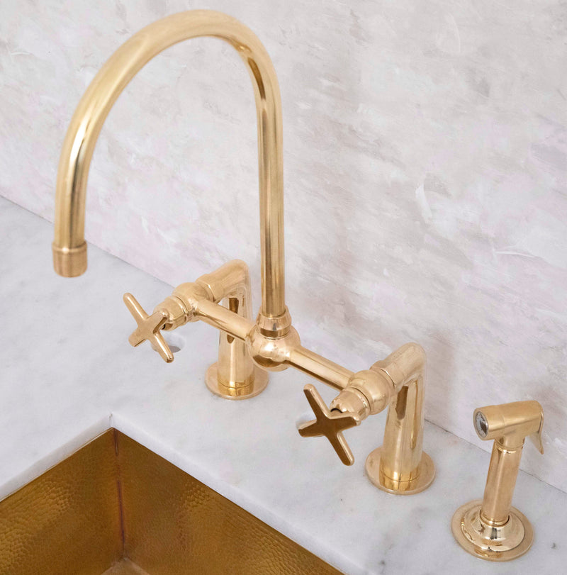 Elegant Brass Bridge-Style Kitchen Faucet - BRASSMA