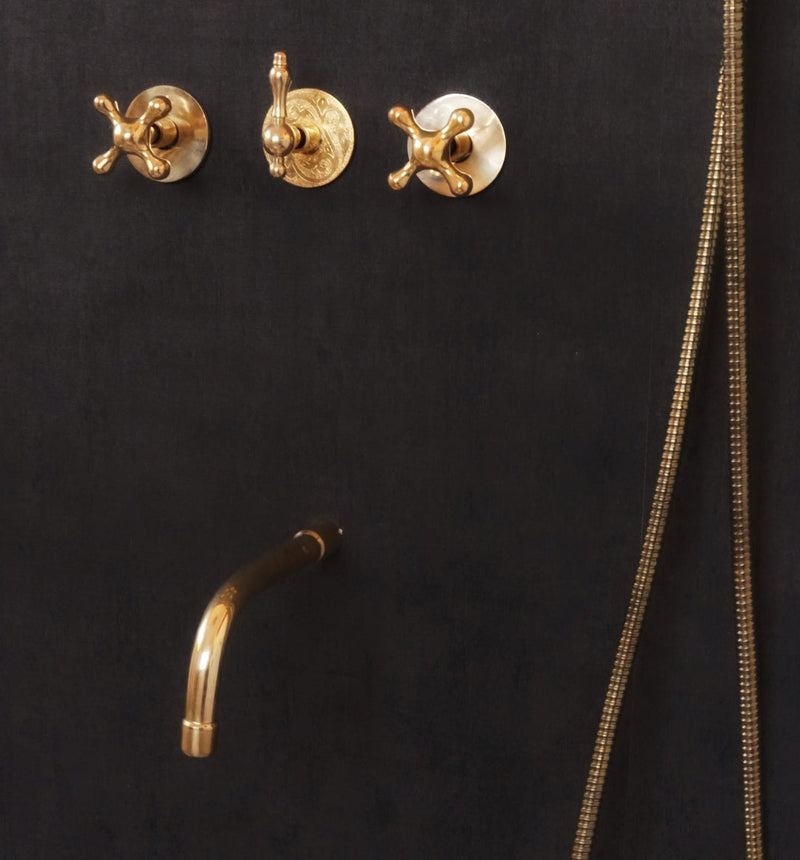 Maui Brass Rainfall Shower - Unlacquered Brass Shower Set - BRASSMA