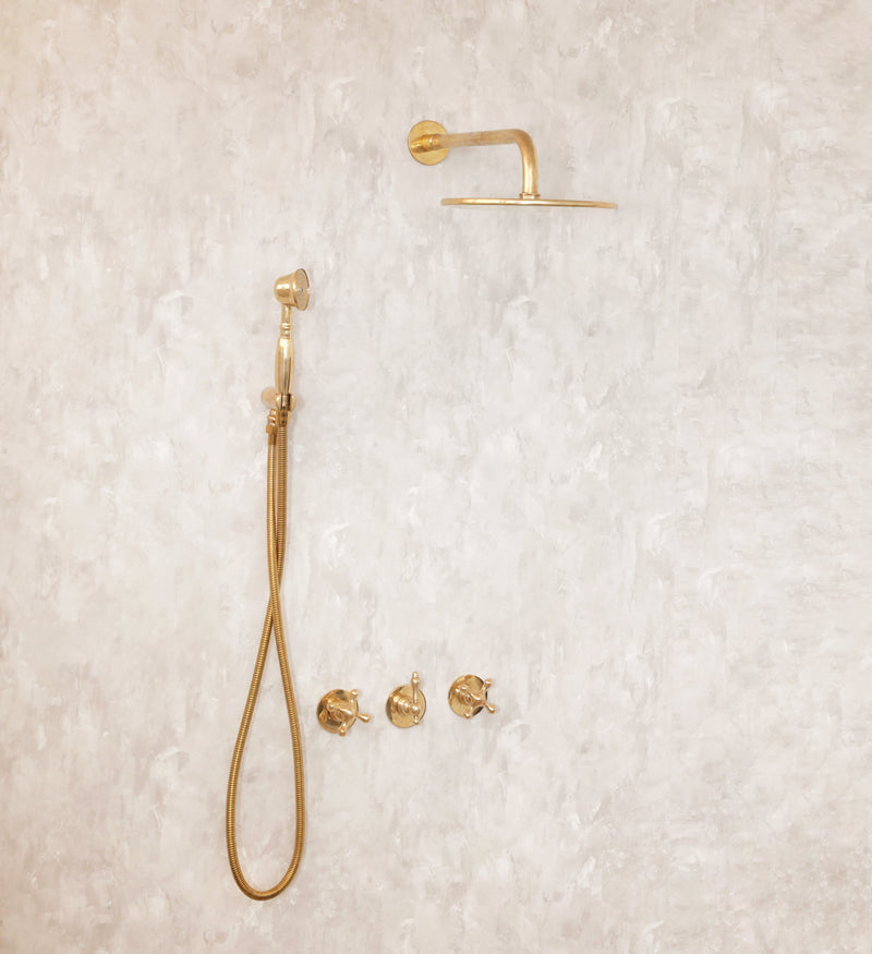 Unlacquered Brass Shower Set Head & Handheld Set - BRASSMA