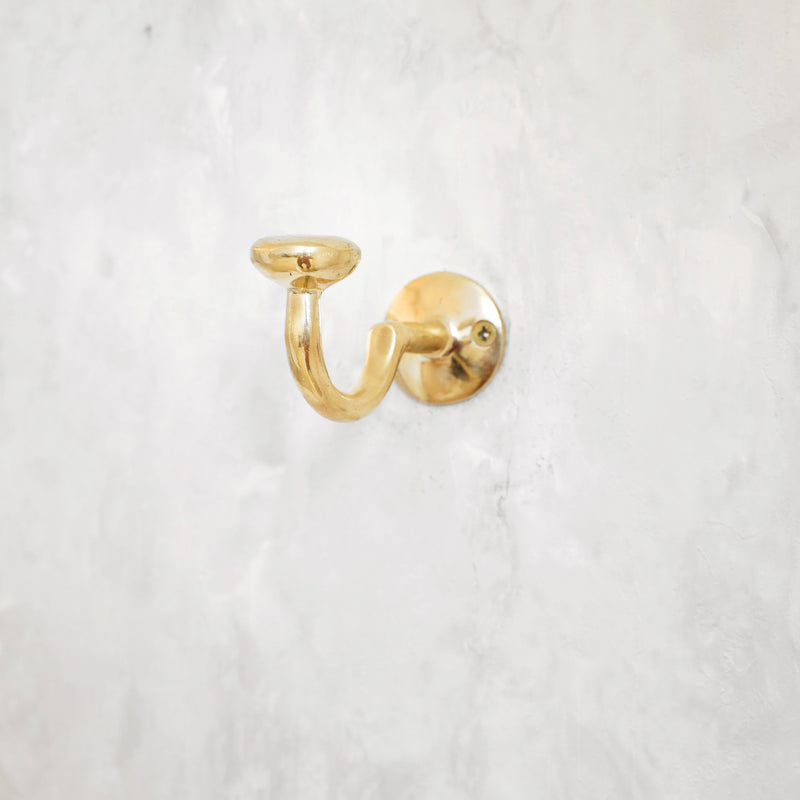 Handcrafted Unlacquered Brass Curved Hook - BRASSMA