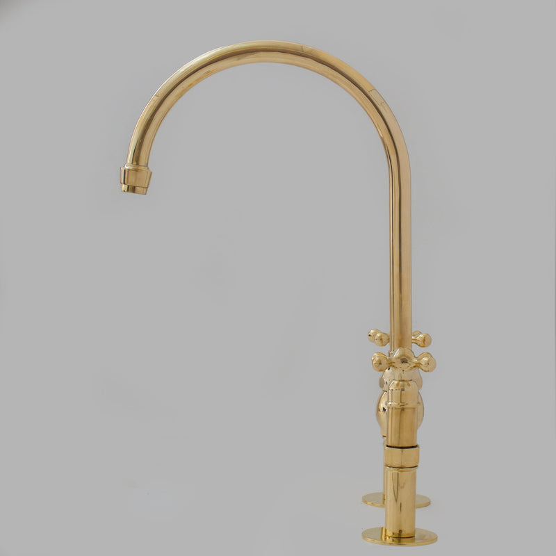 6" Unlacquered Brass Bridge Faucet, Kitchen Island Faucet, High Arc Faucet, Simple Cross Handles