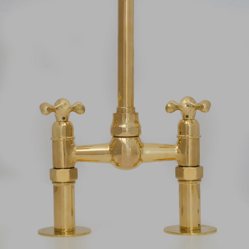 6" Unlacquered Brass Bridge Faucet, Kitchen Island Faucet, High Arc Faucet, Simple Cross Handles