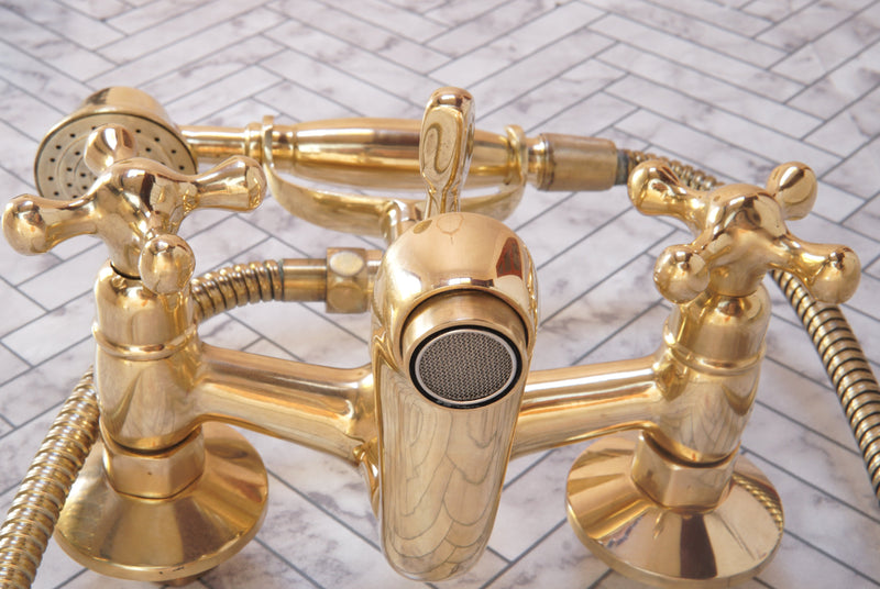 Handcrafted Unlacquered Brass Freestanding Bath Tub Filler - BRASSMA