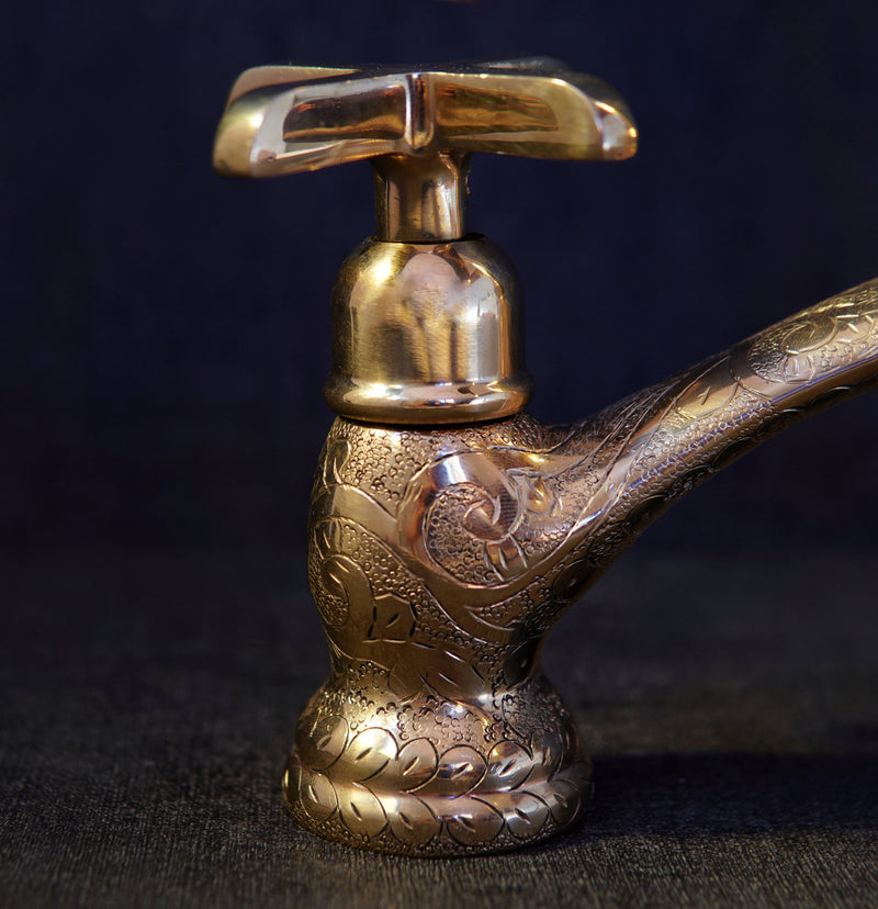 Stylish Engraved V-Style Brass Bridge Faucet for a Touch of Elegance - BRASSMA