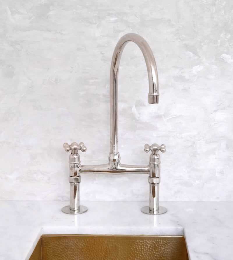 Elegant Unlacquered Brass Bridge Faucet with Sleek Nickel Finish - BRASSMA