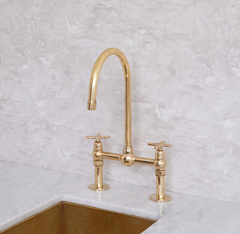 Elegant Unlacquered Solid Brass Bridge Faucet - BRASSMA