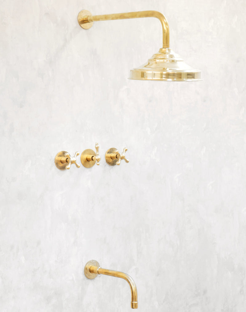 Classic Brass Shower Head and Handheld Assembly - BRASSMA