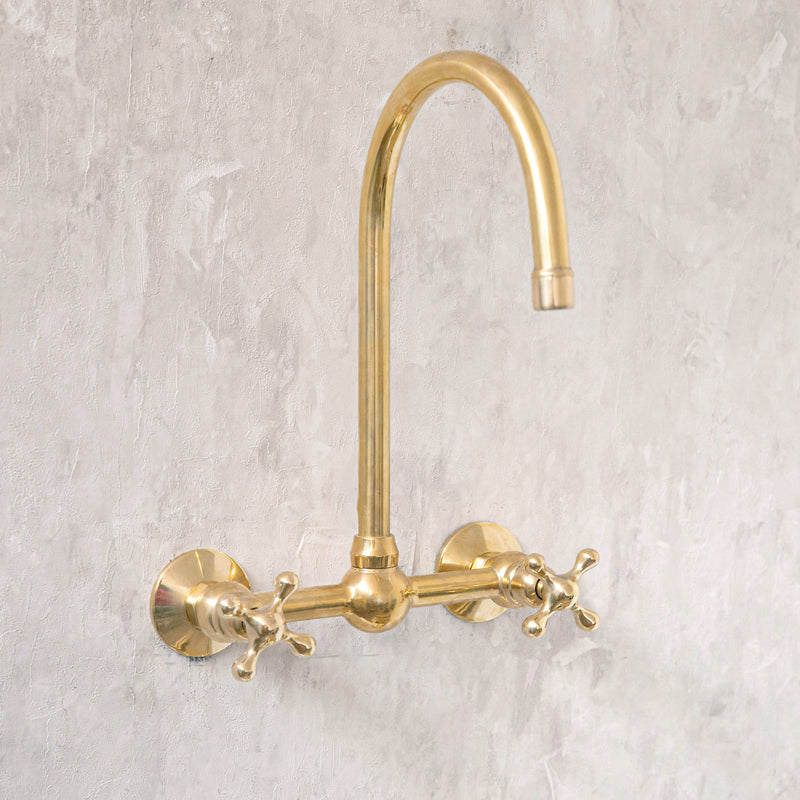 Elegant Unlacquered Brass Gooseneck Wall-Mounted Faucet - BRASSMA