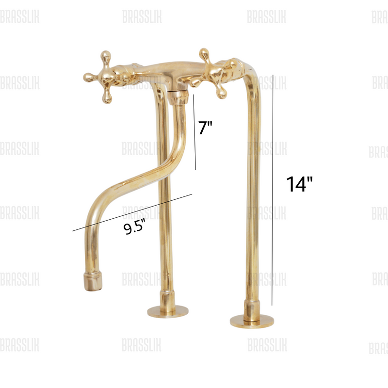 Elegant Unlacquered Brass Kitchen Faucet with Tall Legs and Unique Elephant Trunk Spout - BRASSMA