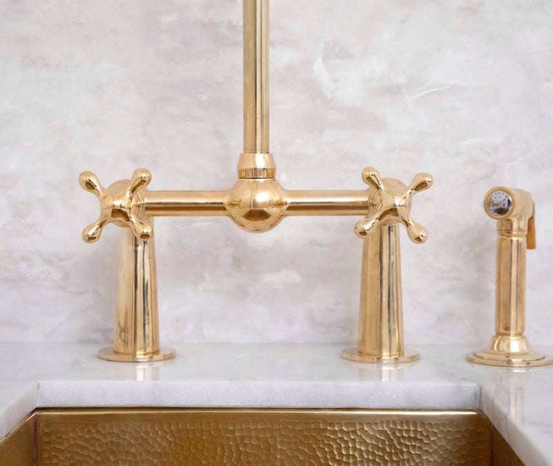 Elegant Brass Bridge-Style Kitchen Faucet - BRASSMA