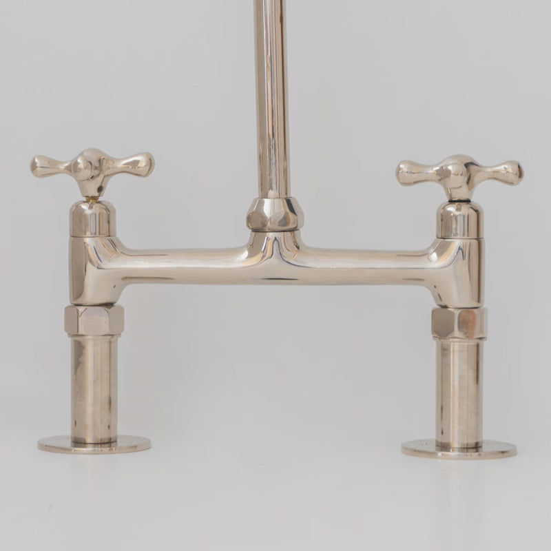 8" Nickel Finish Bridge faucet, Kitchen Island Faucet, Countertop Vintage Faucet