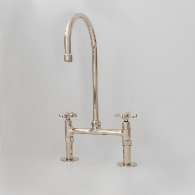 8" Nickel Finish Bridge faucet, Kitchen Island Faucet, Countertop Vintage Faucet