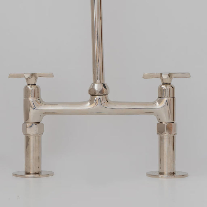 8" Nickel Finish Bridge faucet, Kitchen Island Faucet, Countertop Vintage Faucet