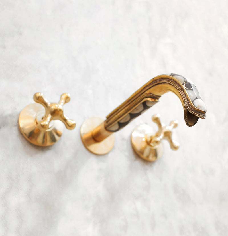 Handcrafted Wood & Brass Wall Mounted Faucet - BRASSMA