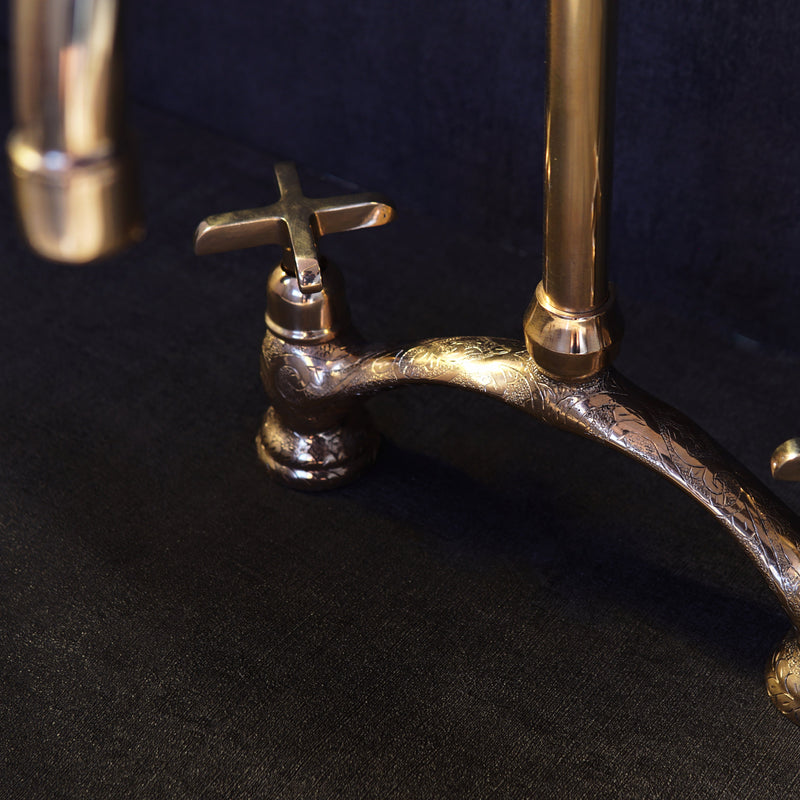 Stylish Engraved V-Style Brass Bridge Faucet for a Touch of Elegance - BRASSMA