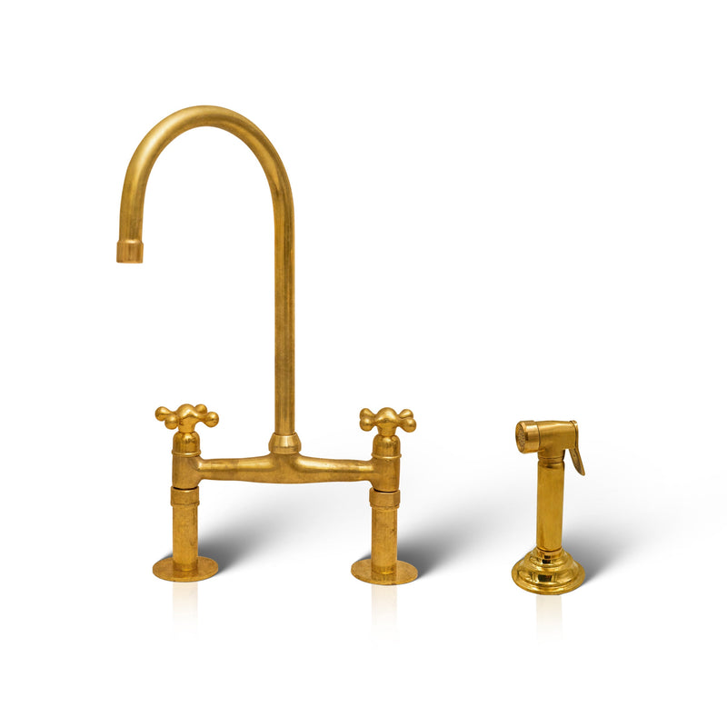 Patina Brass Bridge Kitchen Faucet with Sprayer