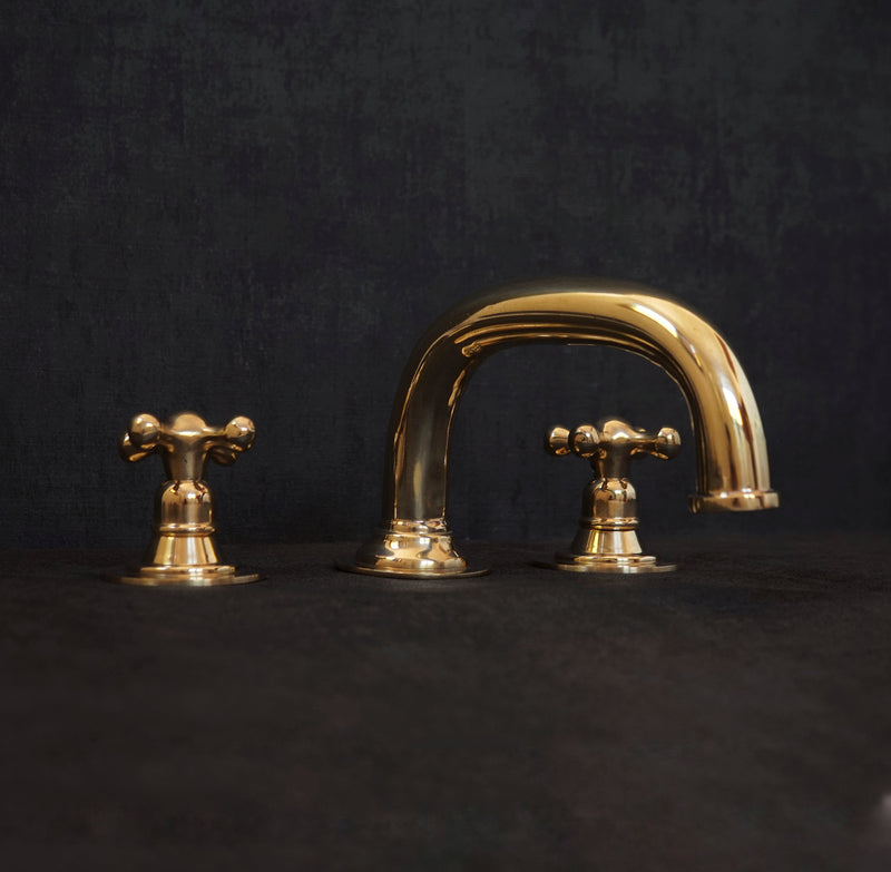 Unlacquered Brass Deck Mounted Faucet - 3 Holes Mounted Bath Faucet - BRASSMA