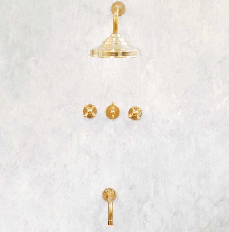 Classic Brass Shower Head and Handheld Assembly - BRASSMA