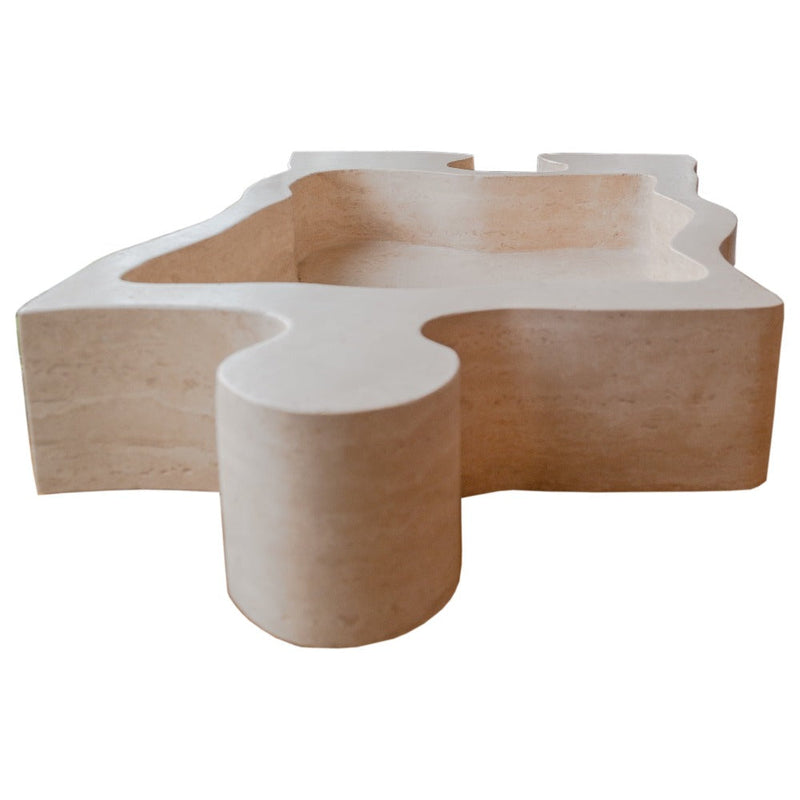 Beige Travertine puzzle shape farmhouse sink NTRVS02 sizeBeige Travertine puzzle shape farmhouse sink NTRVS02 size (W)16" (L)27.5" (H)6" side view product shot