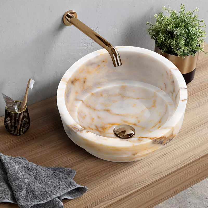 Bianco Giallo Marble Special Design Vessel Sink Bowl Polished (D)16" (H)9" SKU-EGEBGVSP165