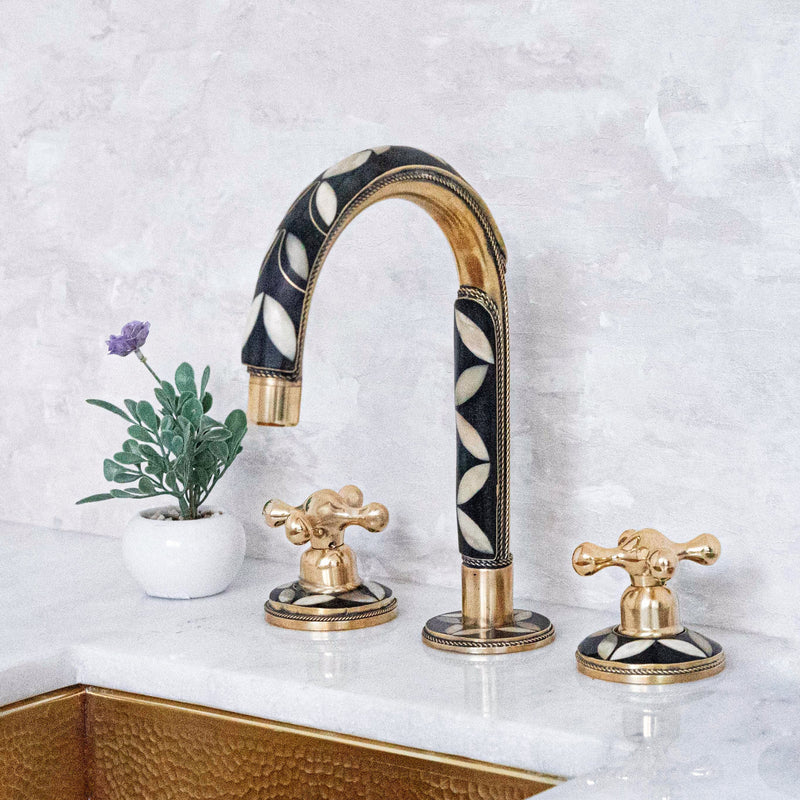 Wood & Brass Deck Mounted Brass Bathroom Faucet - BRASSMA