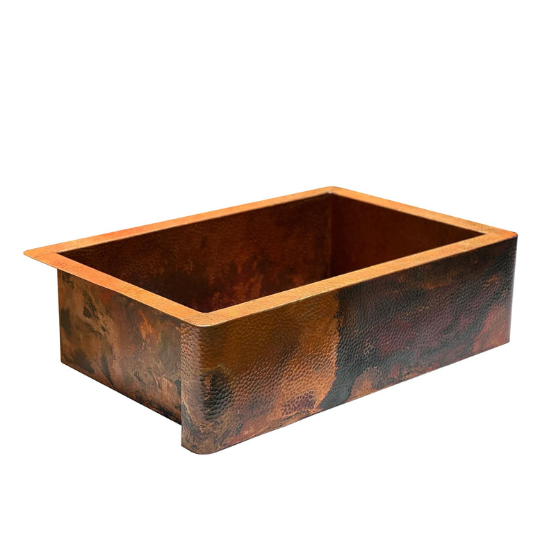 Hammered Copper Apron Front Single Kitchen Basin Sink -Onyx