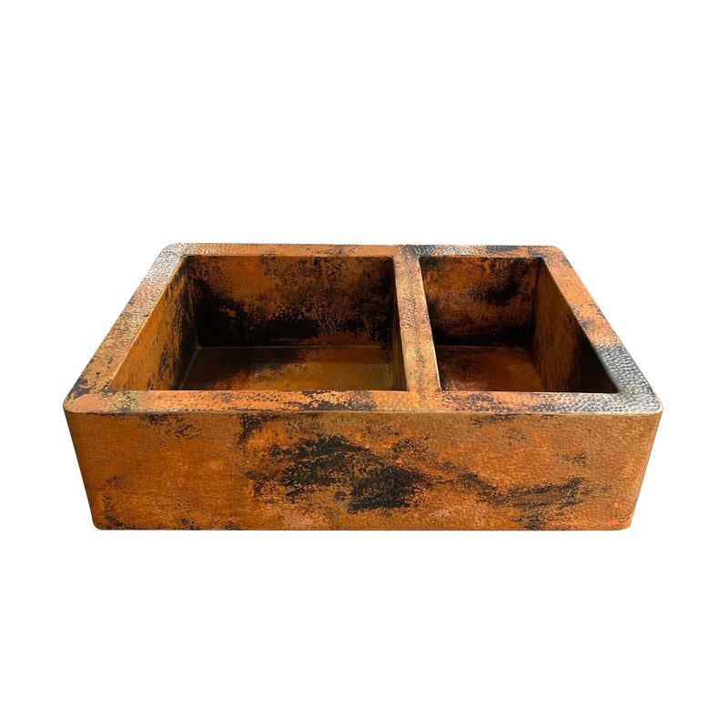 Double-Bowl Copper Farmhouse Kitchen Sink - Faye