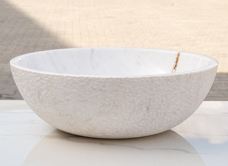 Gobek Natural Stone Calacatta White Marble Polished and Combed Vessel Sink