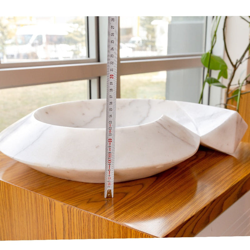 Carrara Marble Helix Shape Sink NTRVS06 Size (W)20" (L)23" (H)4" height measure view