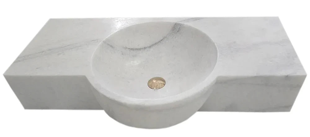 Carrara White Marble Above-vanity Wall-mount Bathroom Sink (W)16" (L)36" (H)5"