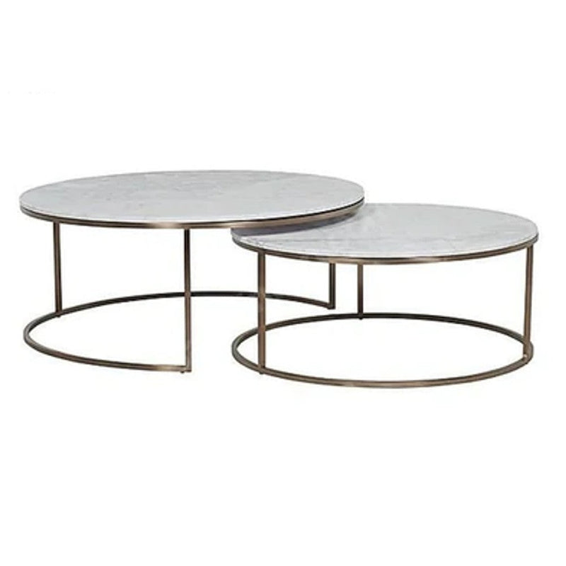 Carrara White Marble Nesting Coffee Table Round Set of 2