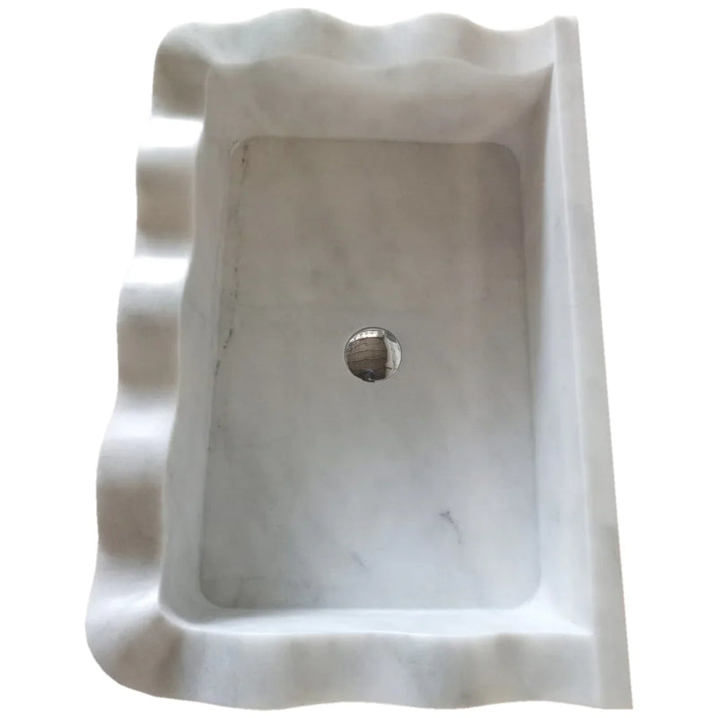 Carrara White Marble Rectangular Wall-mount Wavy Edges Bathroom Sink (W)16" (L)24" (H)6"