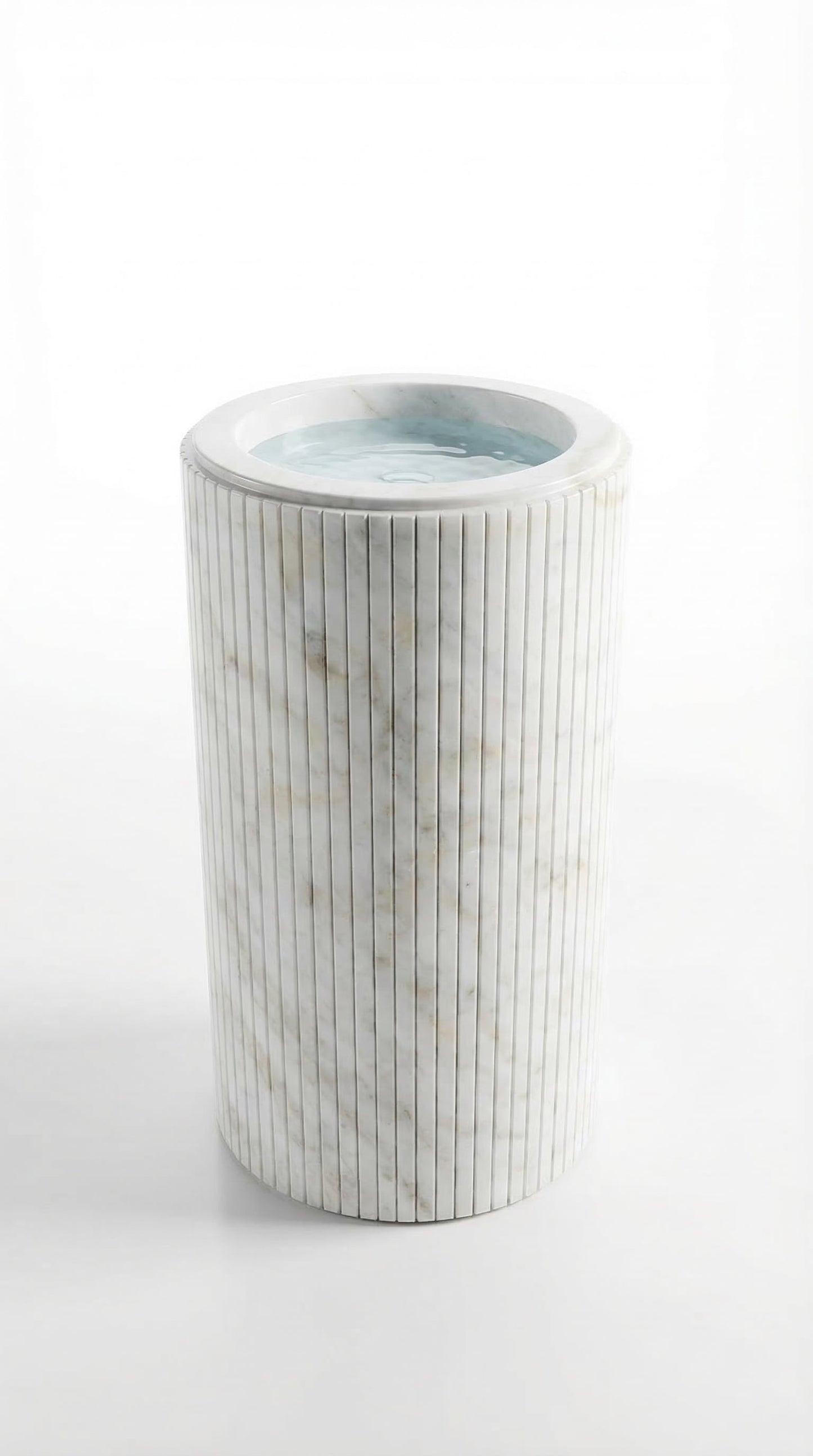 Carrara White Marble Designer Pedestal Stand-Alone Fluted Sink (W)18" (L)18" (H)33"