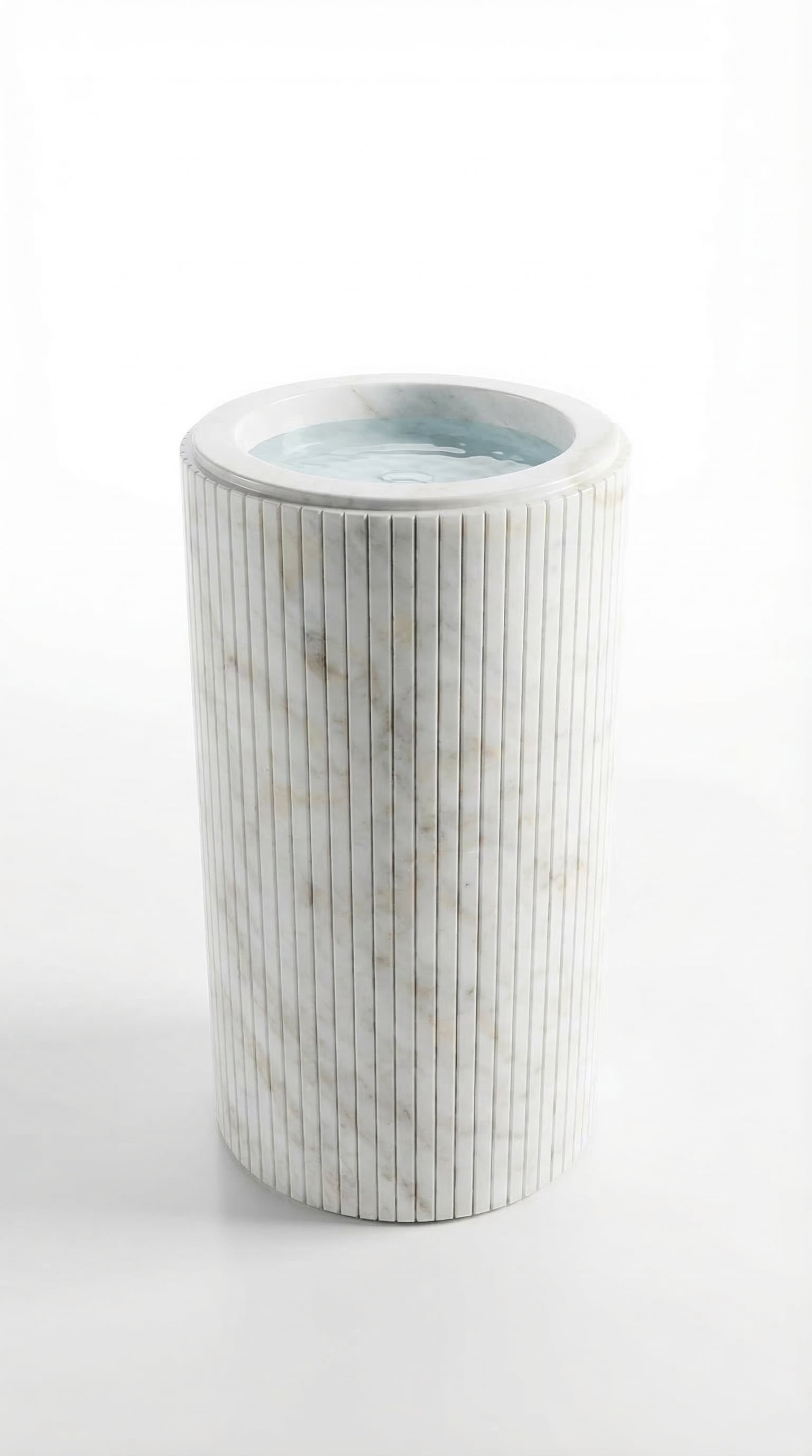 Carrara White Marble Designer Pedestal Stand-Alone Fluted Sink (W)18" (L)18" (H)33"