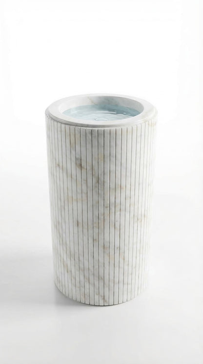 Carrara White Marble Designer Pedestal Stand-Alone Fluted Sink (W)18" (L)18" (H)33"