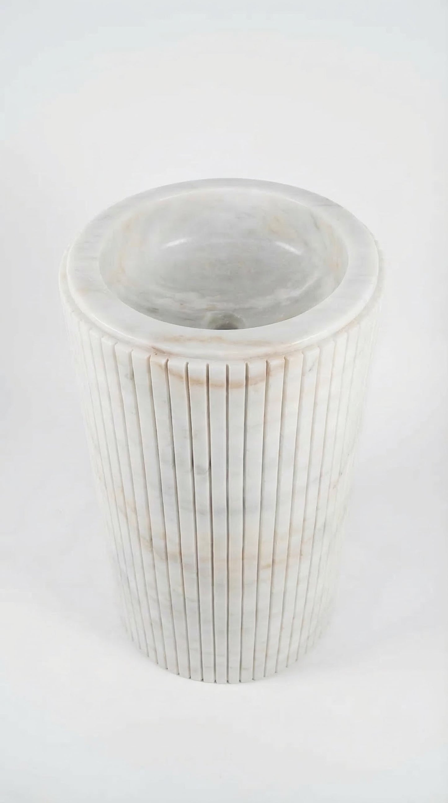 Carrara White Marble Designer Pedestal Stand-Alone Fluted Sink (W)18" (L)18" (H)33"