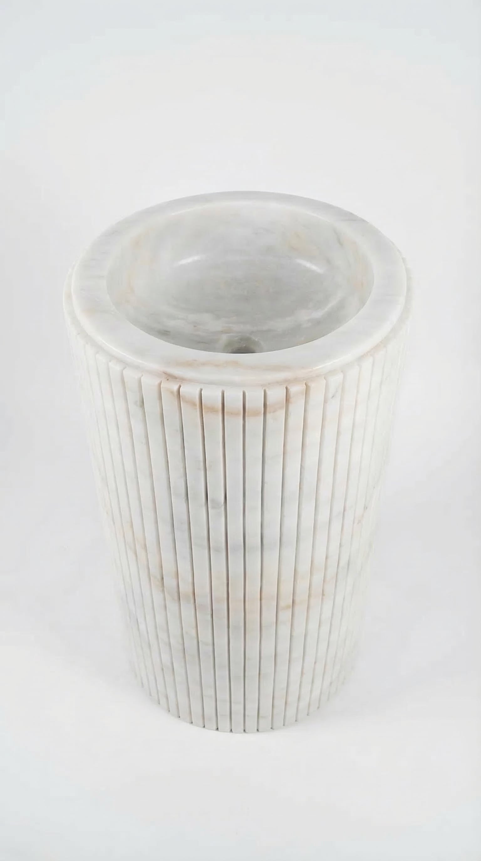 Carrara White Marble Designer Pedestal Stand-Alone Fluted Sink (W)18" (L)18" (H)33"