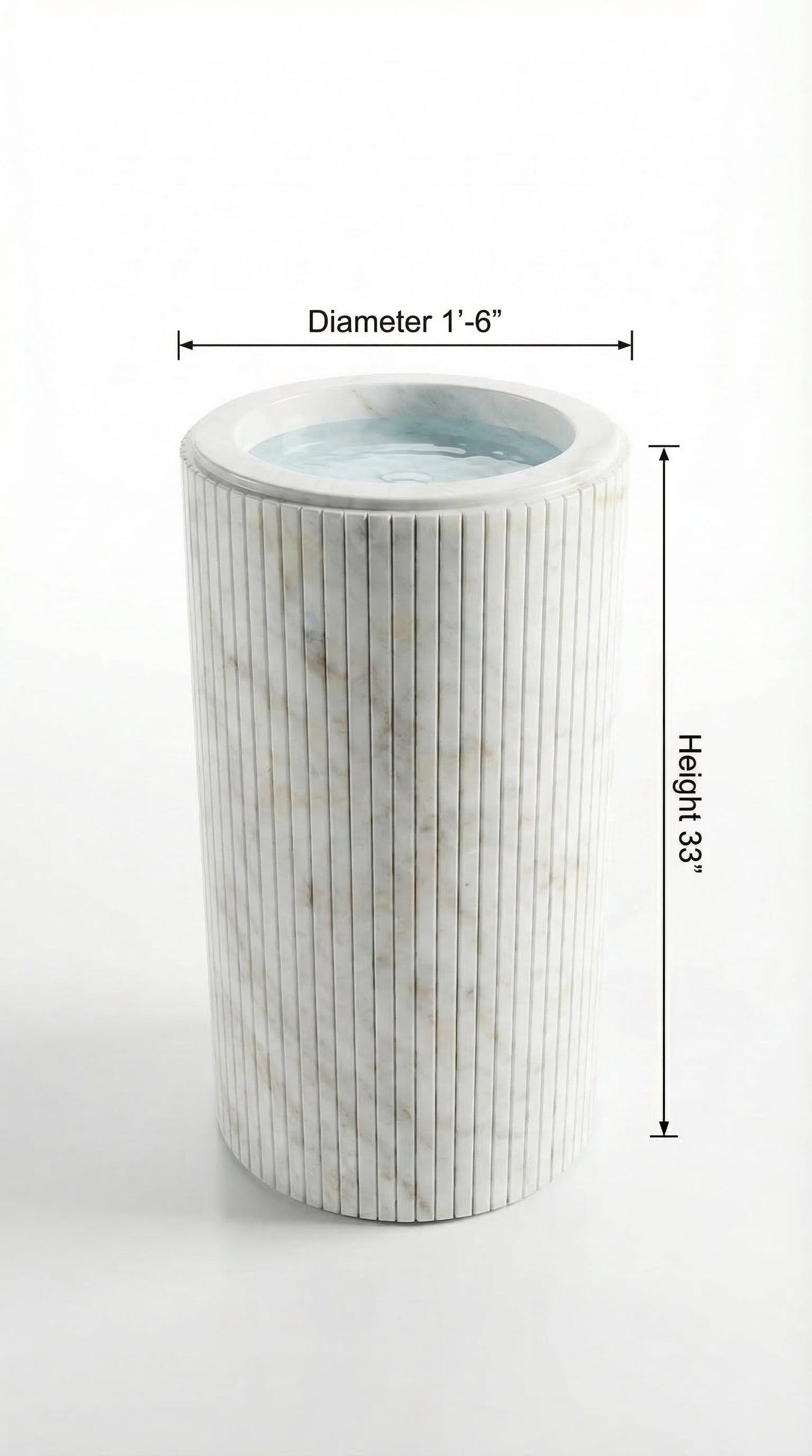 Carrara White Marble Designer Pedestal Stand-Alone Fluted Sink (W)18" (L)18" (H)33"