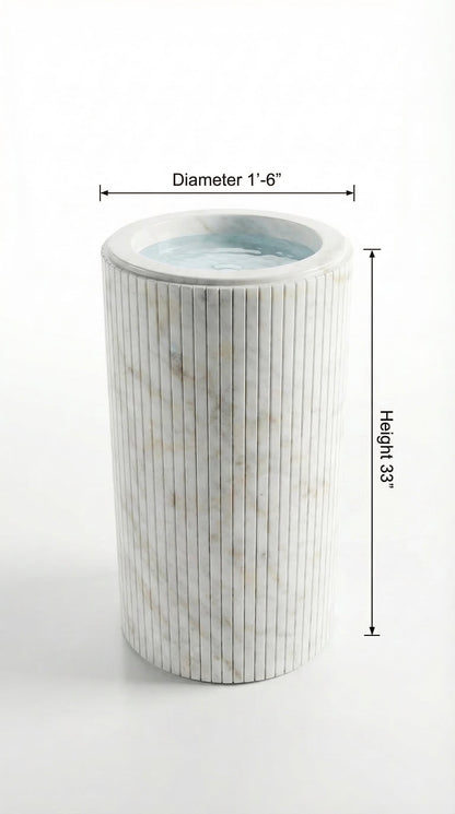 Carrara White Marble Designer Pedestal Stand-Alone Fluted Sink (W)18" (L)18" (H)33"